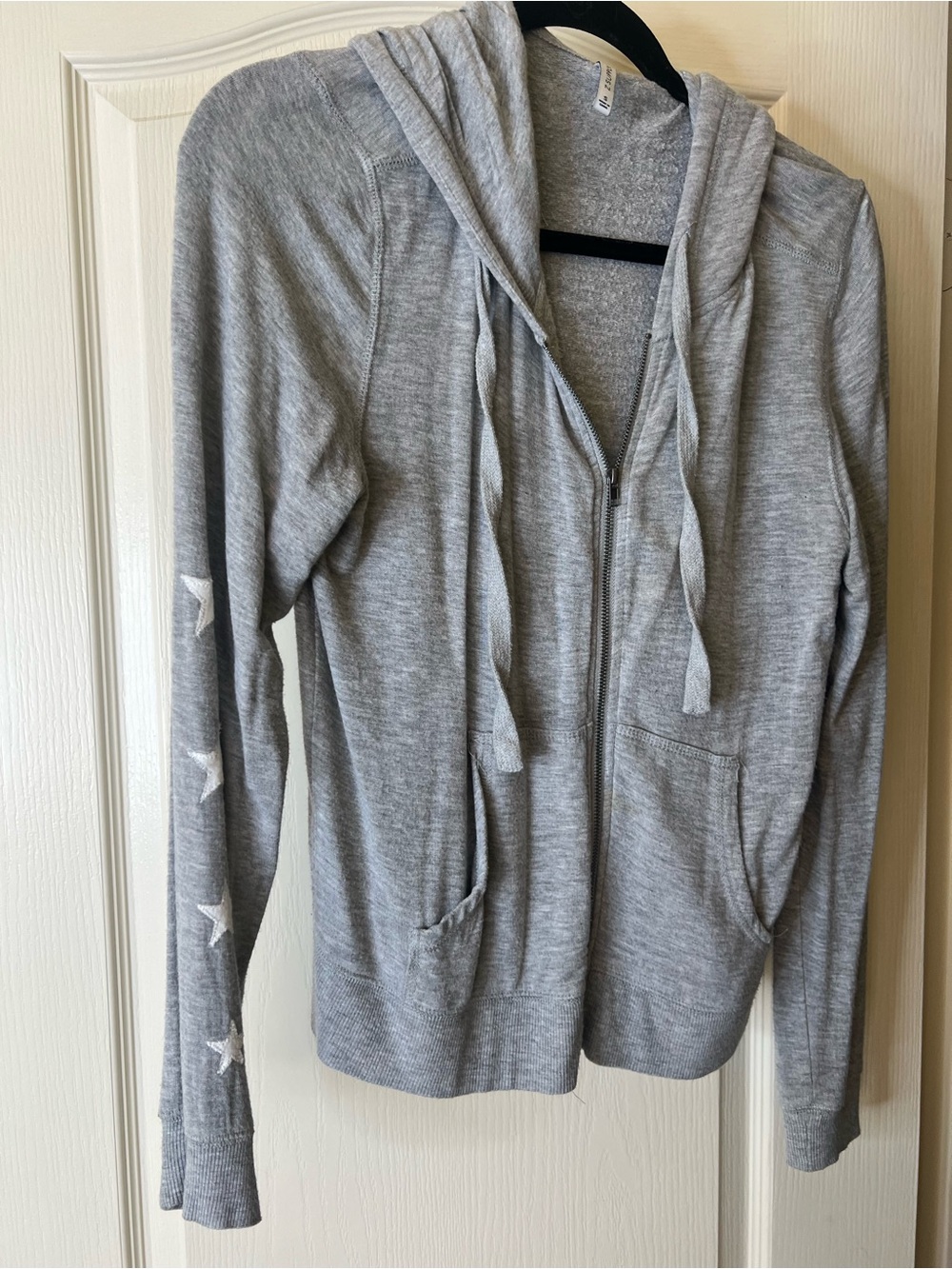 Z Supply Heather Gray Star-Sleeve Zip Hoodie